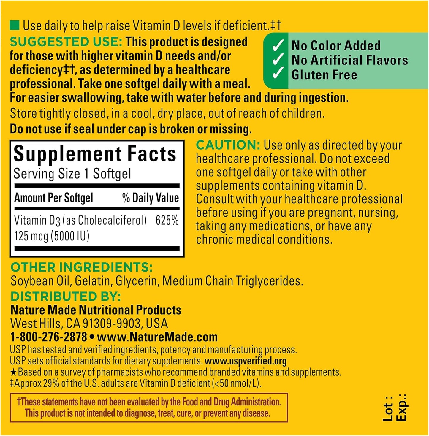 Nature made Extra Strength Vitamin D3 5000 IU ( 125mcg), 90 softgels