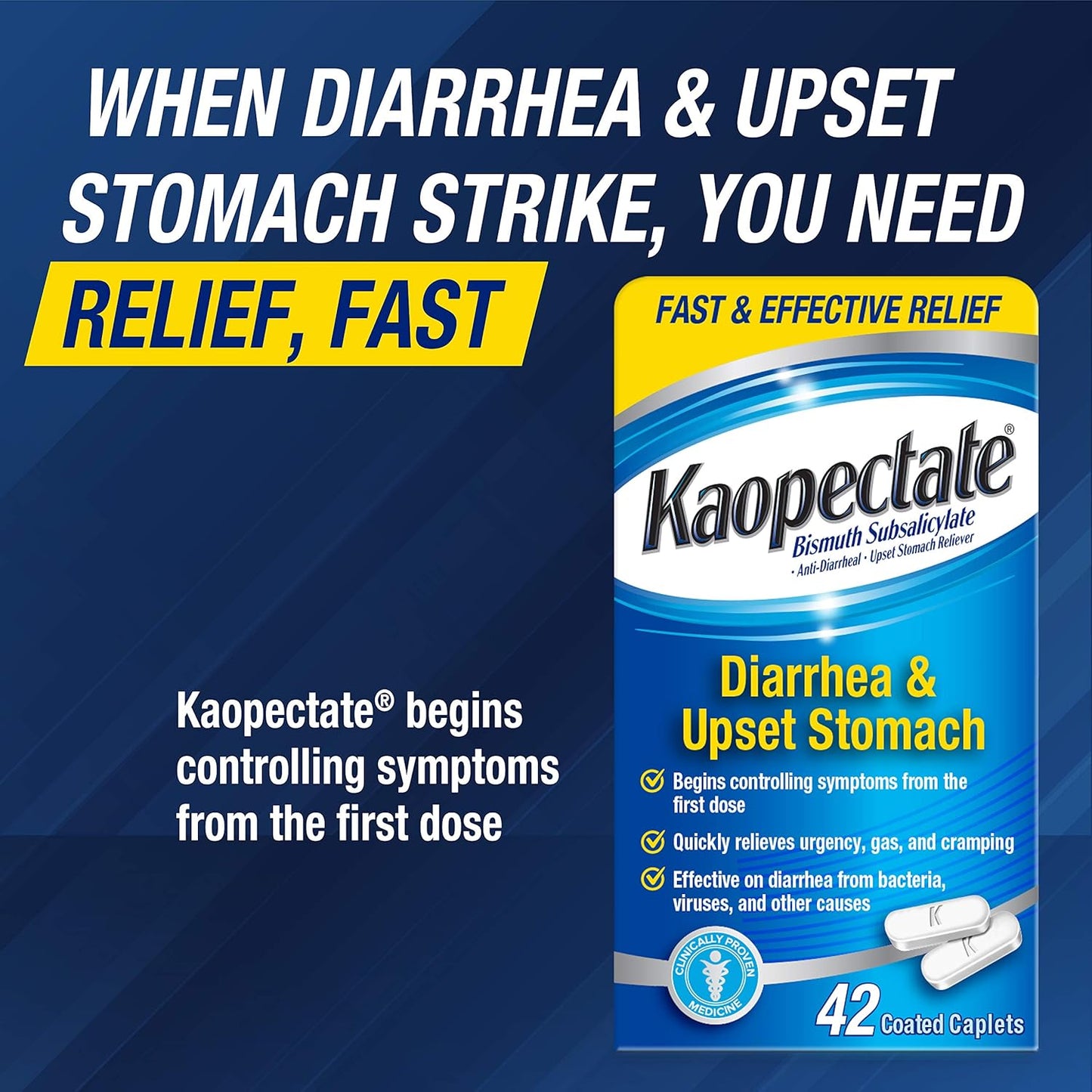 Kaopectate Multi-Symptom Anti-Diarrheal & Upset Stomach Reliever, 42 Caplets