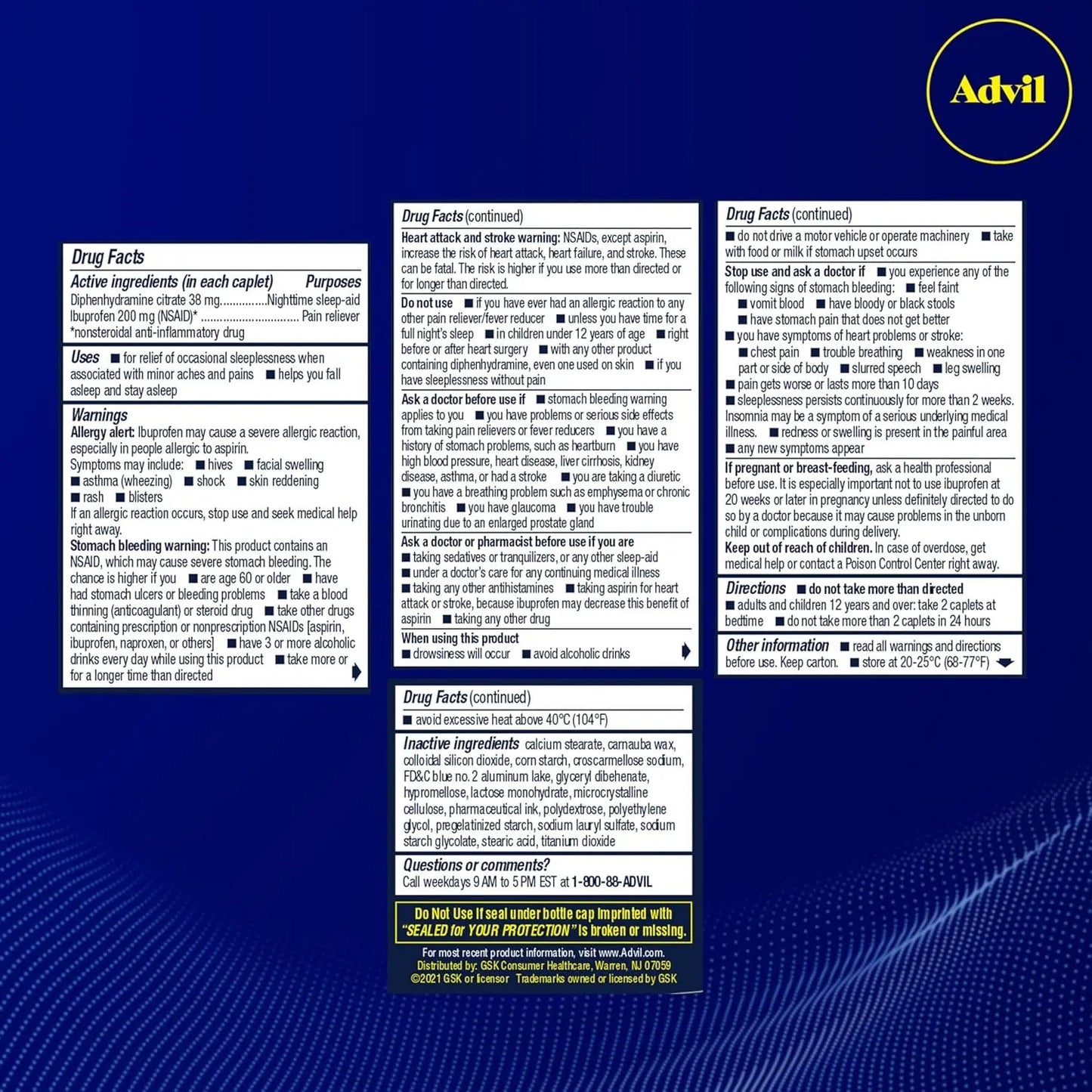 Advil PM Pain Reliever and Nighttime Sleep Aid - 50x2 Coated Caplets Vitamins Depots