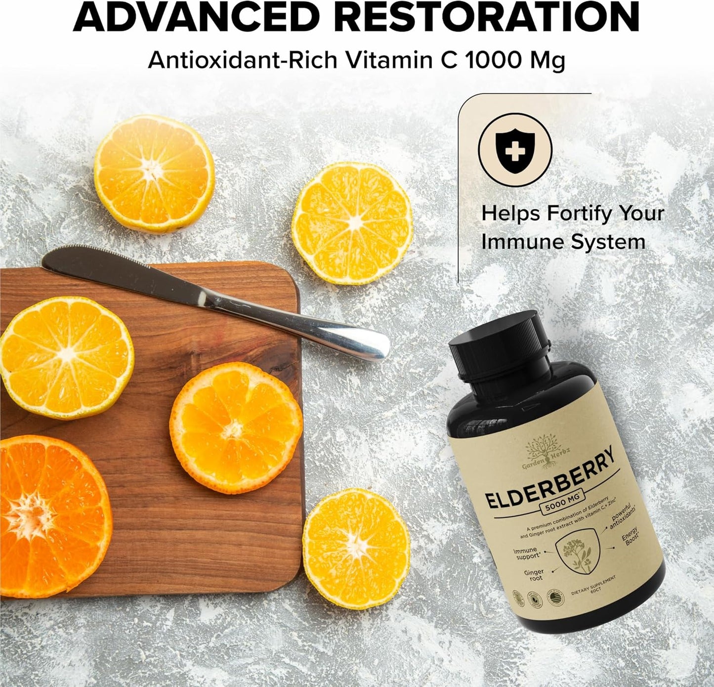 Elderberry with Vitamin C, Zinc, & Ginger – Potent Immune Booster - 60 Caps