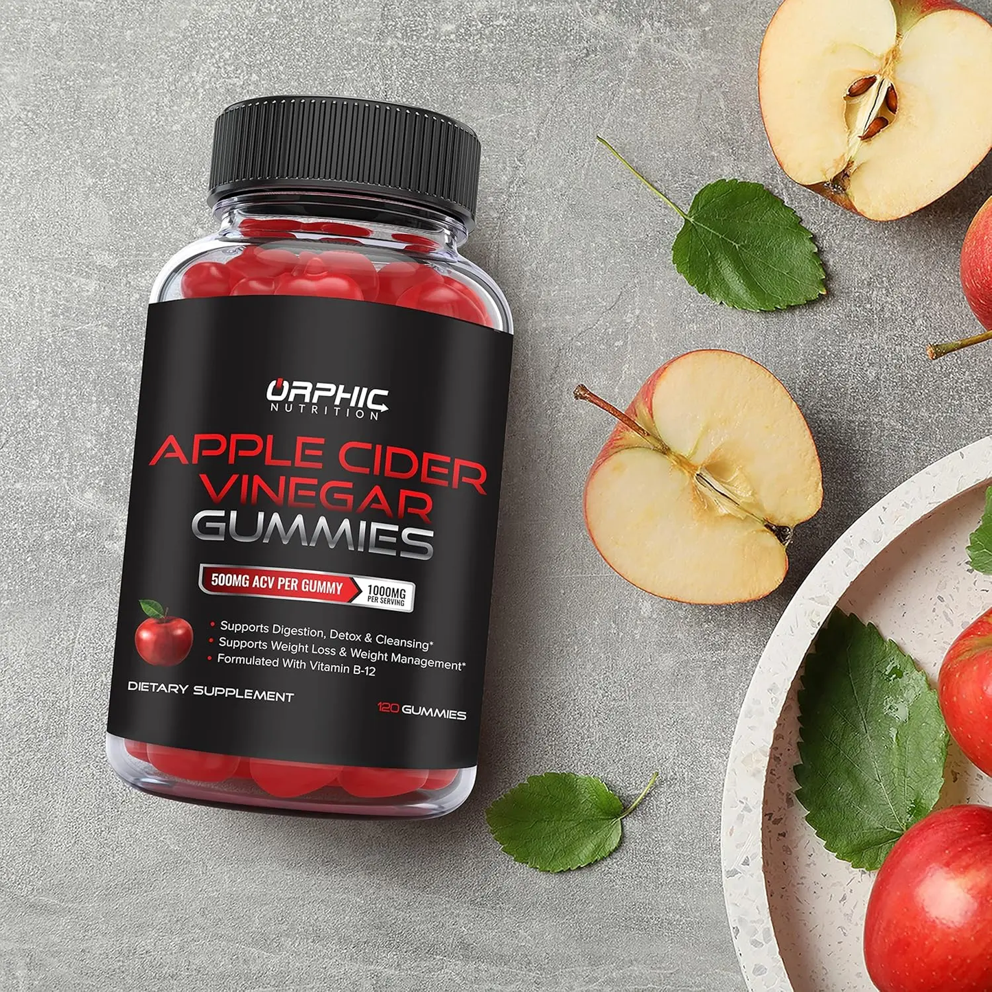 ORPHIC NUTRITION Apple Cider Vinegar Gummies - 1000mg -Formulated to Support Weight Loss Efforts, Normal Energy Levels & Gut Health* - Supports Digestion, Detox & Cleansing* - ACV Gummies W/VIT B12, Beetroot 60 Count ORPHIC NUTRITION