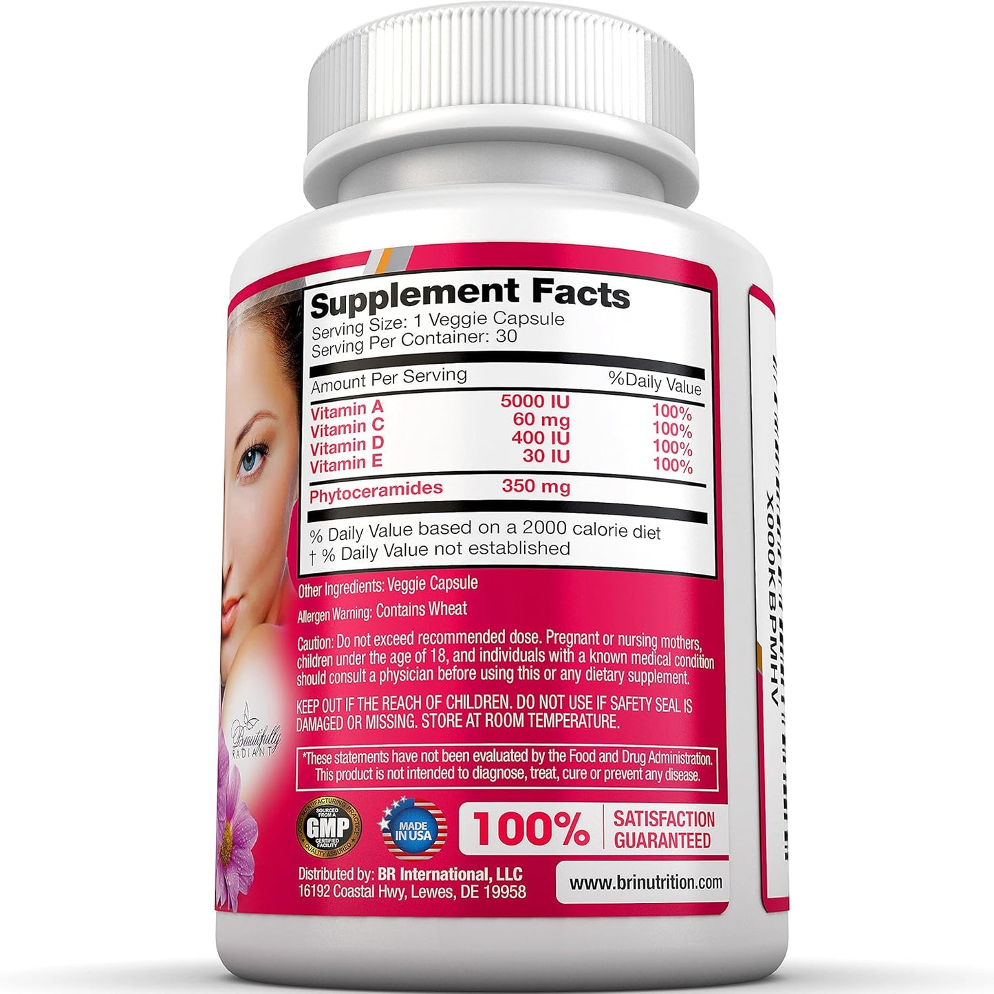 BRI Nutrition Phytoceramides - Natural Anti-Aging Skin & Hair Vitamins for Collagen Boost & Rejuvenation w Vitamins A + C + D + E - 350mg per Serving - 30 Count