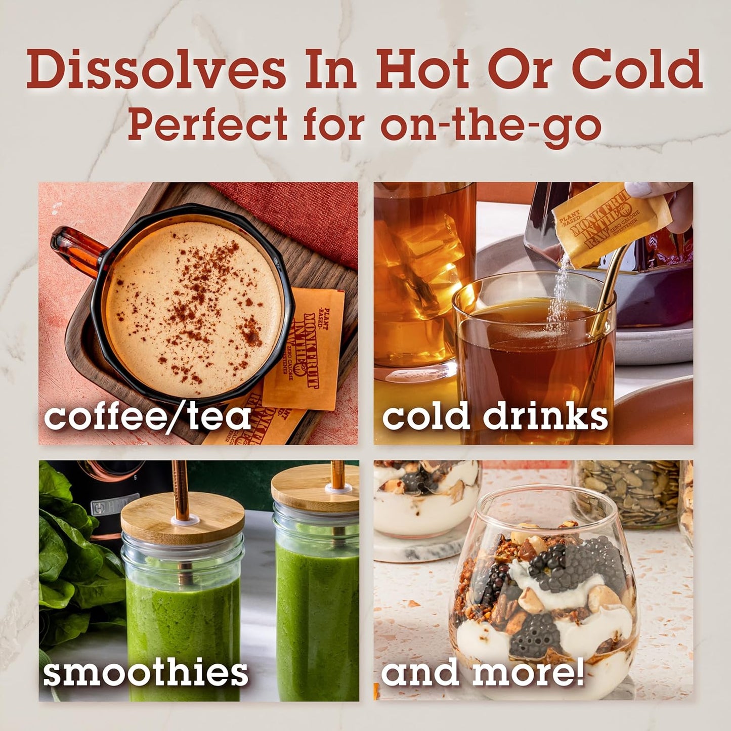 Stevia MONK FRUIT IN THE RAW, Natural Monk Fruit Sweetener, 40 Count Packets Vitamins Depots