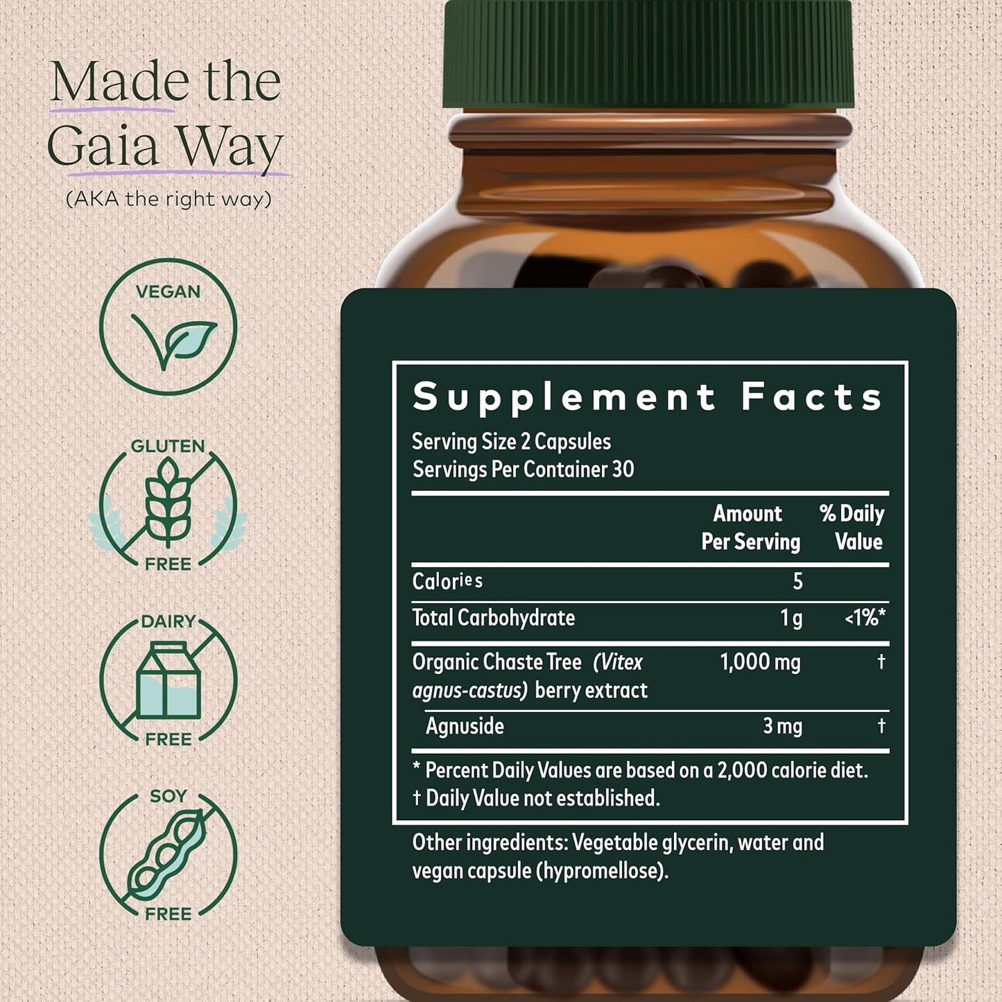 Gaia Herbs Vitex Berry (Chaste Tree) - Supports Hormone Balance & Fertility for Women - Helps Maintain Healthy Progesterone Levels to Support Menstrual Cycle Health - 60 Vegan Caps (30-Day Supply) Gaia Herbs