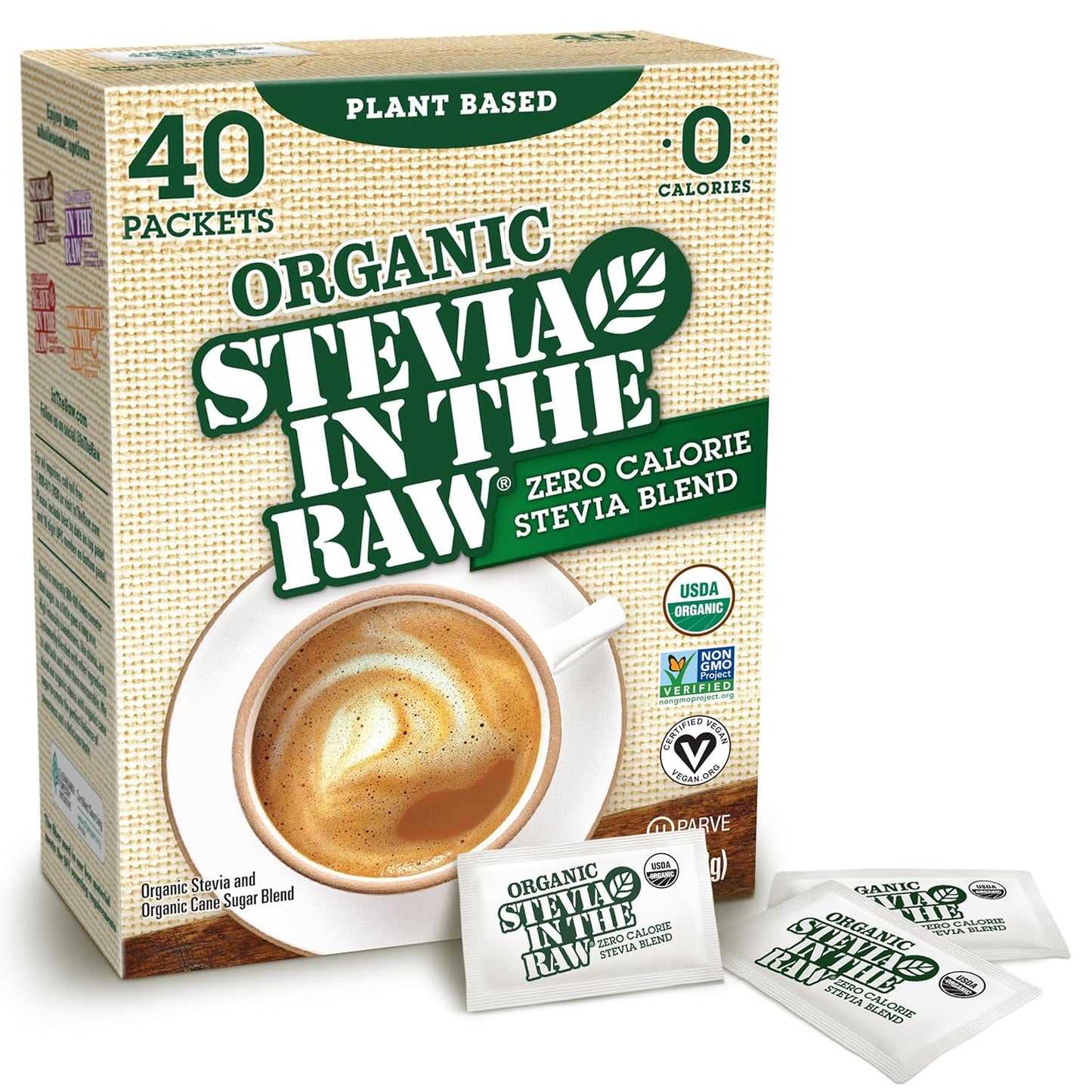 Stevia In The Raw Organic Stevia Sweetener Packets, 40 Ct, Zero Calorie Stevia Sugar Substitute Packets