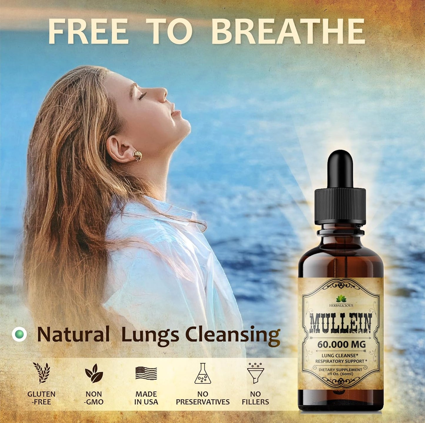 HERBALICIOUS Mullein Leaf Extract - Verbascum Thapsus Liquid Supplement - Herbal Tincture Promoting & Detox Lungs, Respiratory & Digestive Wellness - Lung Cleanse - Vegan Drops, Non-GMO - 2 fl. Oz
