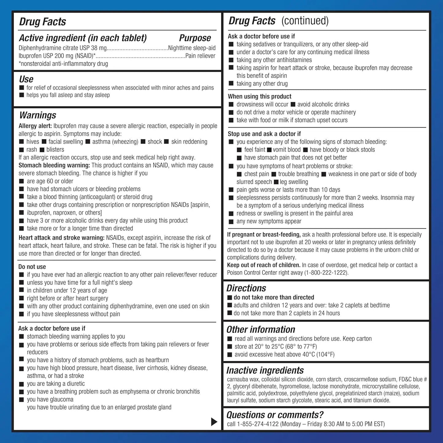 Amazon Basic Care Ibuprofen PM, Ibuprofen 200 mg and Diphenhydramine Citrate 38 mg Tablets, Pain Reliever and Nighttime Sleep-Aid, 120 Count Vitamins Depots