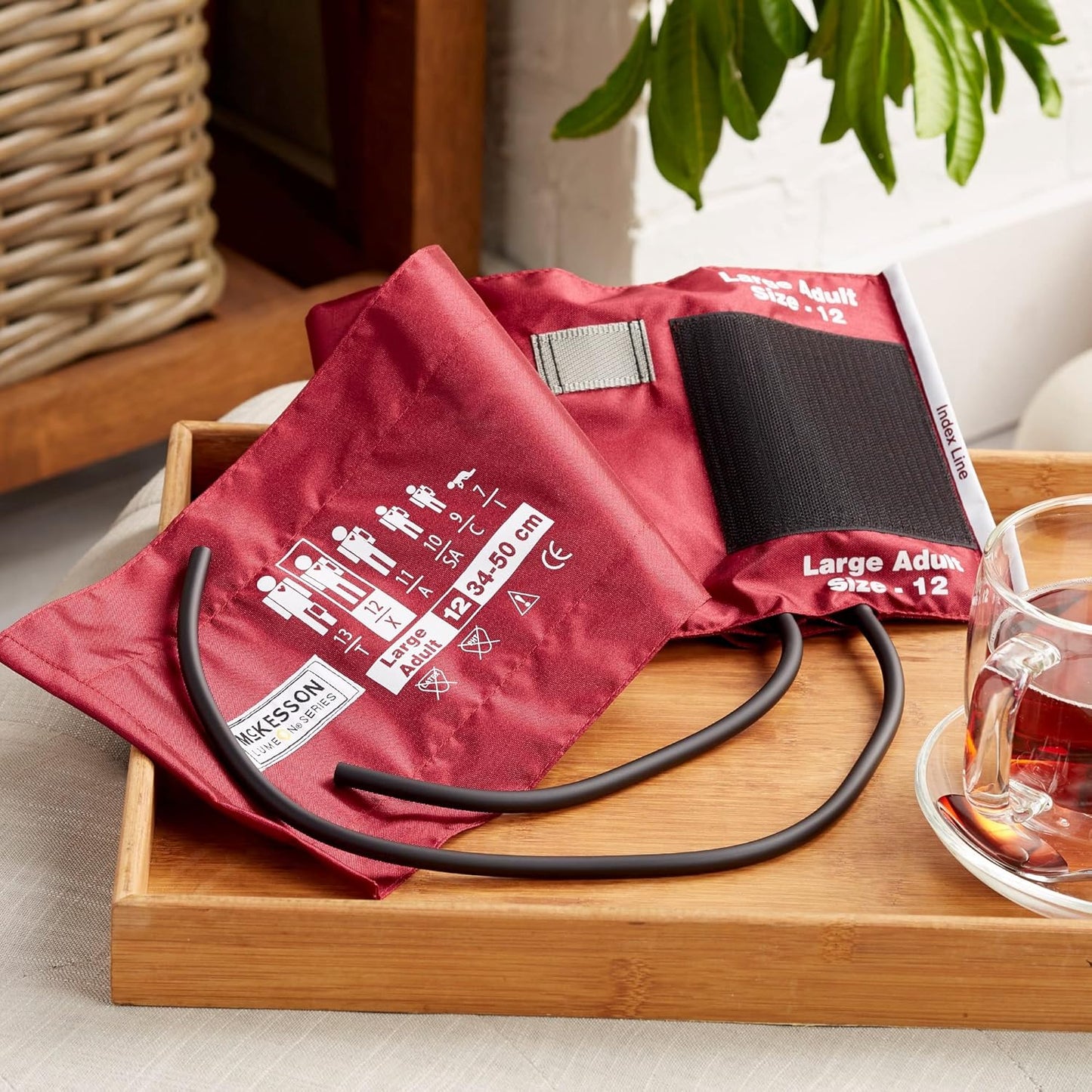McKesson LUMEON Nylon Blood Pressure Cuff and Bladder, Burgundy, Adult Medium, 34 cm to 50 cm, 1 Count