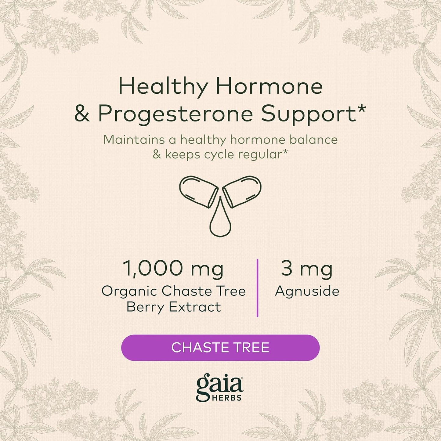 Gaia Herbs Vitex Berry (Chaste Tree) - Supports Hormone Balance & Fertility for Women - Helps Maintain Healthy Progesterone Levels to Support Menstrual Cycle Health - 60 Vegan Caps (30-Day Supply) Gaia Herbs