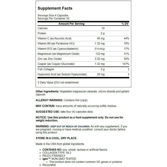 NeoCell Marine Collagen With Collagen Type 1 and 3 and Hyaluronic Acid, 120 Count