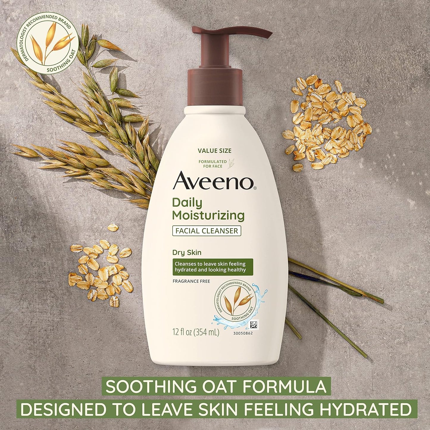 Aveeno Daily Moisturizing Face Cleanser with Soothing Oat, Easy-to-Rinse Cleanser Removes Dirt, Oil & Other Impurities & Leaves Skin Feeling Soft & Supple, Fragrance-Free, 12 fl. oz