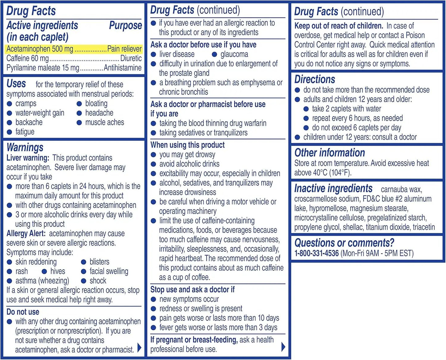 Complete Caffeine Free Menstrual Pain Relief Caplets with Acetaminophen, 24 Count Midol