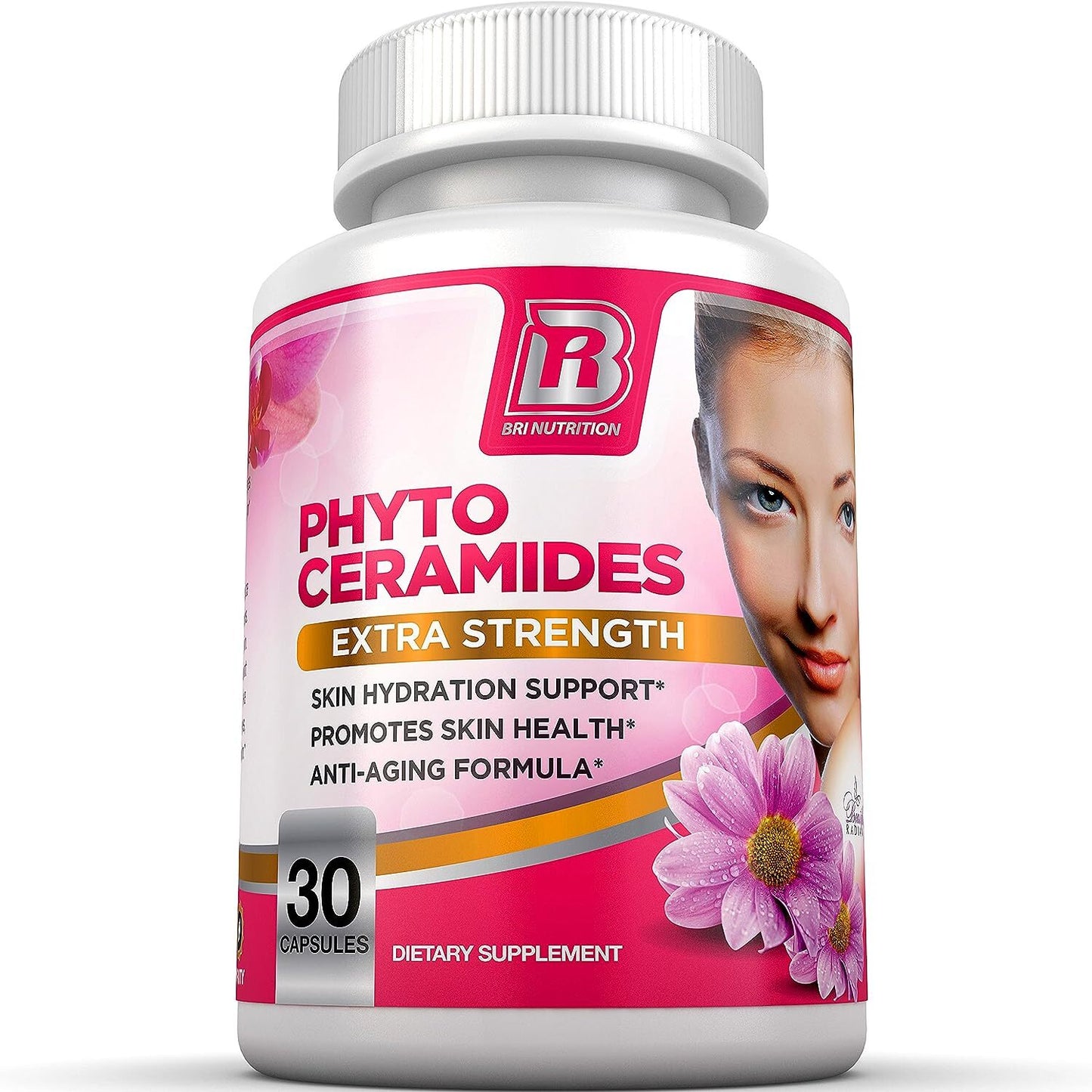 BRI Nutrition Phytoceramides - Natural Anti-Aging Skin & Hair Vitamins for Collagen Boost & Rejuvenation w Vitamins A + C + D + E - 350mg per Serving - 30 Count