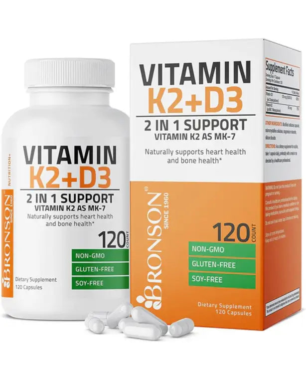 Bronson Vitamin K2 (MK7) with D3 Supplement Non-GMO Formula 5000 IU Vitamin D3 & 90 mcg Vitamin K2 MK-7 Easy to Swallow Vitamin D & K Complex, 120...