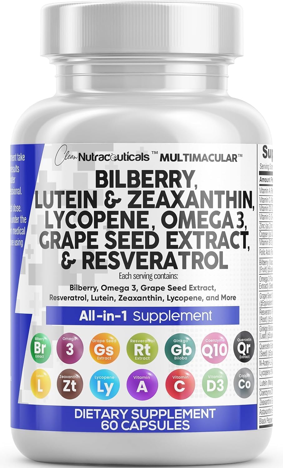 Clean Nutra All-in-1 Eye Vitamins Supplements, 60 Capsules