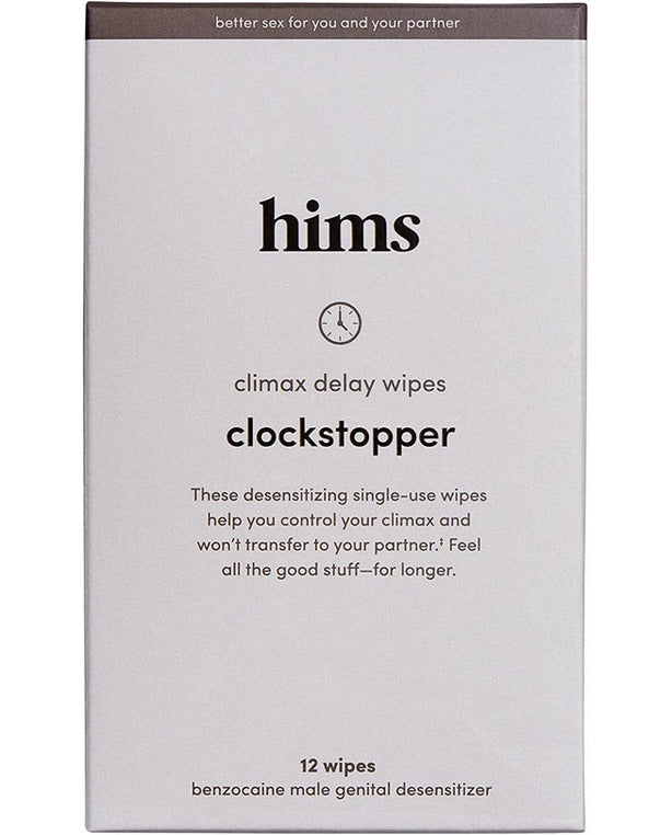 Clockstopper Climax Delay Wipes with benzocaine to Reduce Sensitivity for Premature Ejaculation and Lasting Longer in Bed 12 Pack Individually Wrapped Wipes