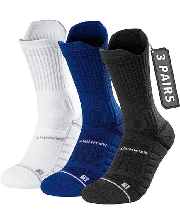 Coolmax Compression Running Socks 3 Pairs, Cushion Crew Socks, Anti-Blister Moisture Wicking Athletic Hiking Socks
