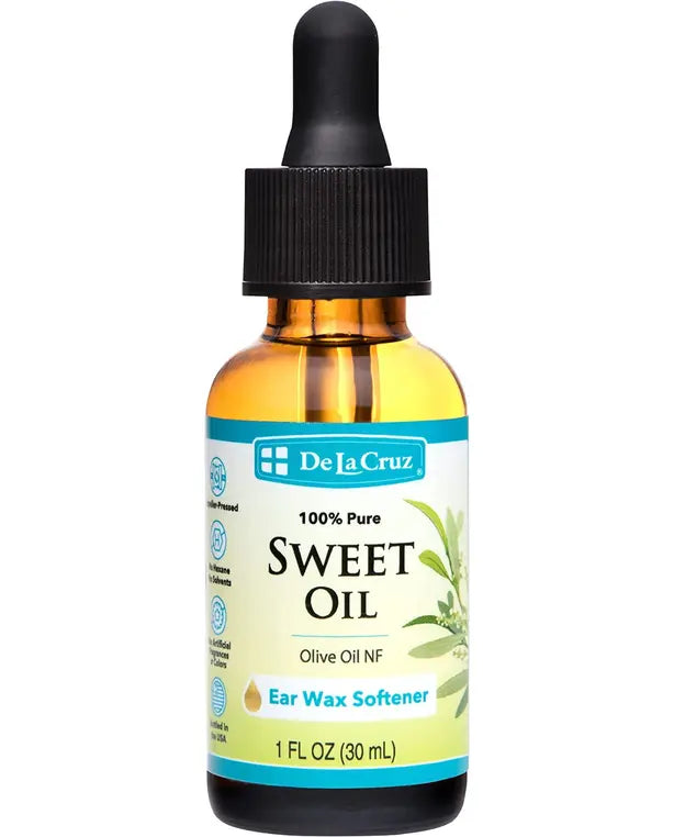 De La Cruz 100% Pure Sweet Oil for Ears - All Natural Ear Wax Softener with Dropper - 1 Fl OZ
