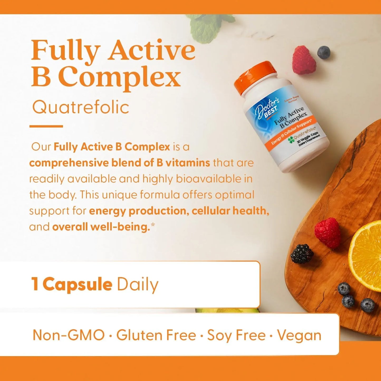 Doctors Best Fully Active B Complex, Energy & Cellular Support, 30 Veggie Caps