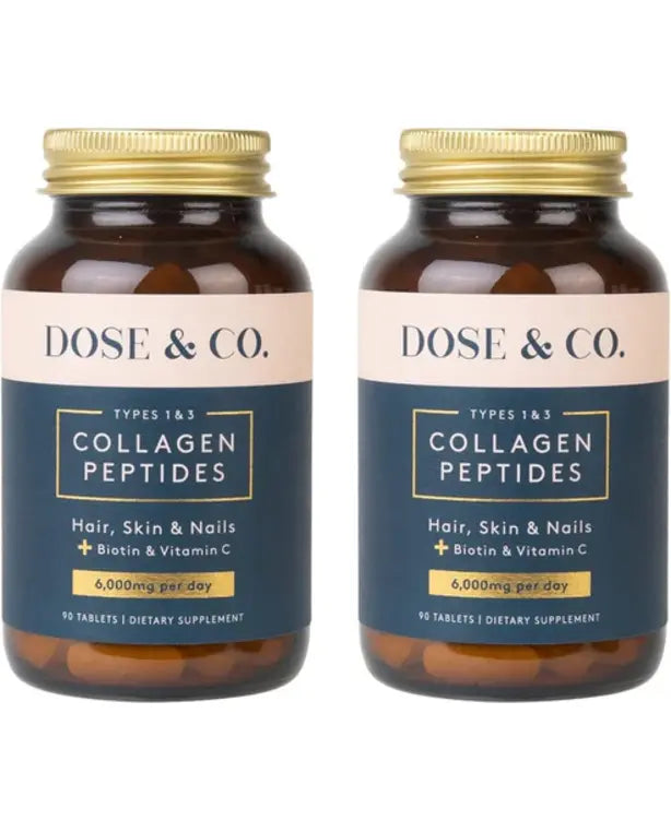 Dose & Co Collagen Tablets 2 Pack - Type 1 & 3 Collagen Peptides Plus Vitamin C and Biotin - Hair, Skin, and Nails