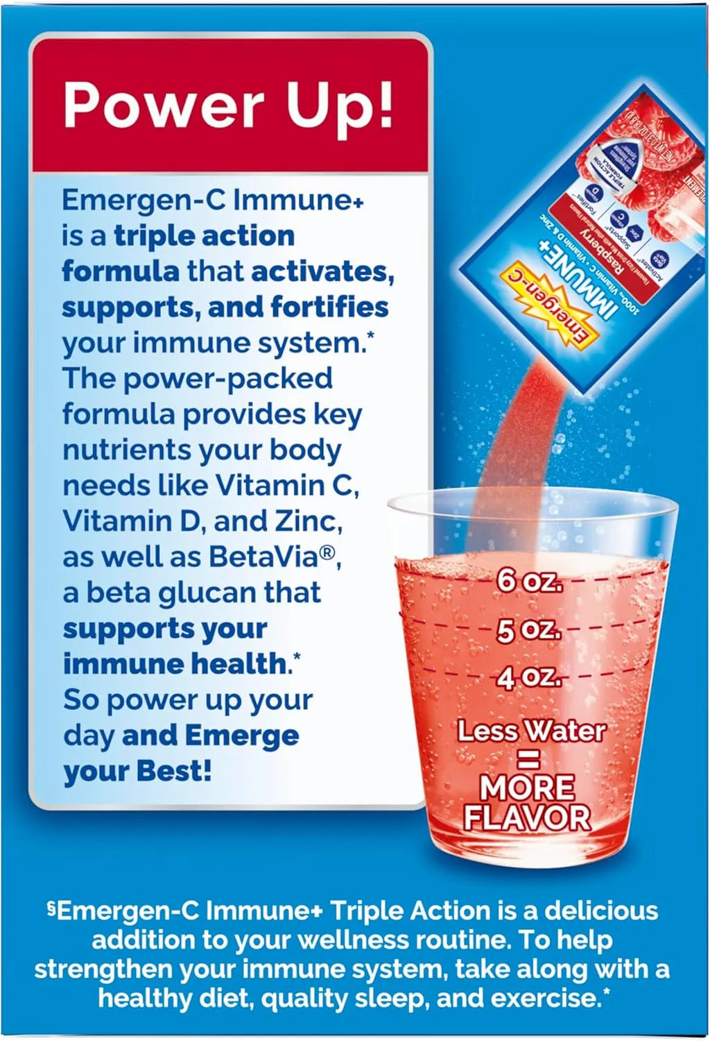 Emergen-C Immune+ Triple Action Immune Support Powder, Raspberry - 30 Count