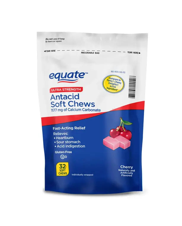 Equate Ultra Strength Antacid Soft Chews for Heartburn and Indigestion
Relief, Cherry, 32 Soft Chews