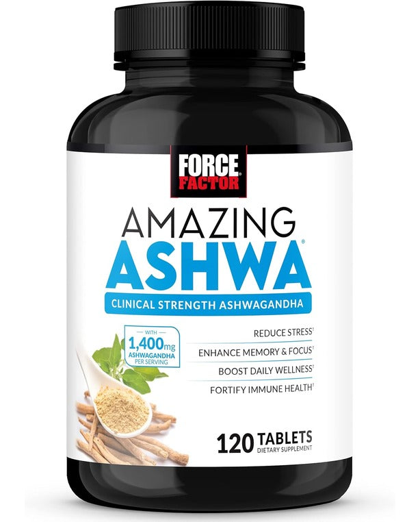 FORCE FACTOR Amazing Ashwa for Stress Relief, Memory, Focus, and Immune Support Health - 120 Tablets