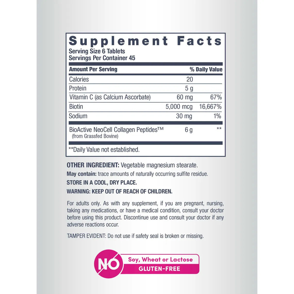 Supplement facts label on a container with nutritional information and声明.
