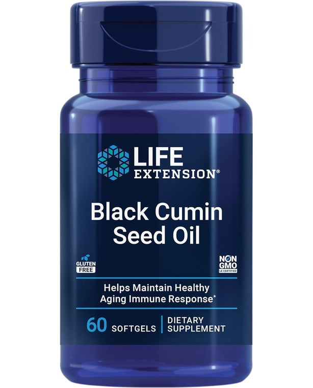 Life Extension Black Cumin Seed Oil, black cumin, immune health
support, whole-body health, healthy aging, gluten free, non-GMO, 60
softgels
