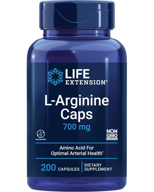 Life Extension L-Arginine Caps - L-Arginine Supplement for Men and Women with Vitamin C - for Immune System Support and Cardiovascular Health -700 mg – Gluten-Free, Non-GMO – 200 Capsules