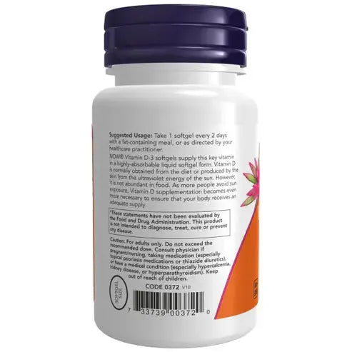 NOW Supplements, Vitamin D-3 5,000 IU, High Potency, Structural Support*, 120 Softgels NOW