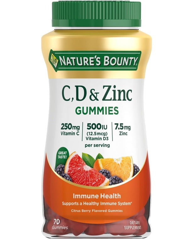 Nature's Bounty C, D, & Zinc Gummies, Immune Support Gummies for Adults, Citrus Berry, 70 Ct