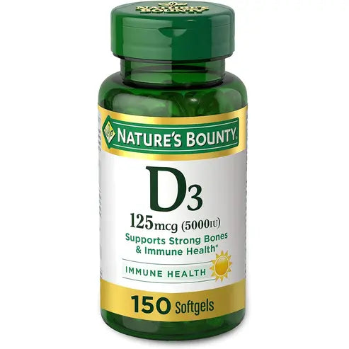 Nature's Bounty Vitamin D3, Immune and Bone Support, 5000IU, Rapid Release Softgels, 150 Ct