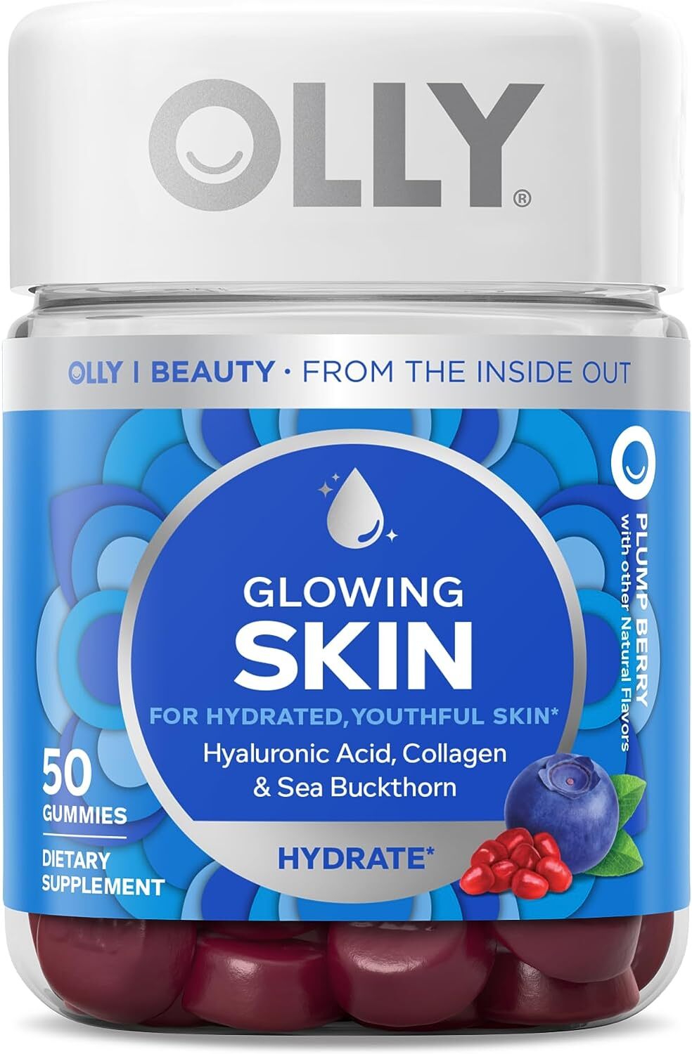 OLLY Glowing Skin Gummy, Hyaluronic Acid, Collagen, Sea Buckthorn 50ct