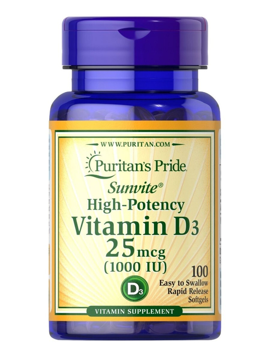 Puritan's Pride High Potency Vitamin D3 25 mcg 1000 Iu Softgels, 100