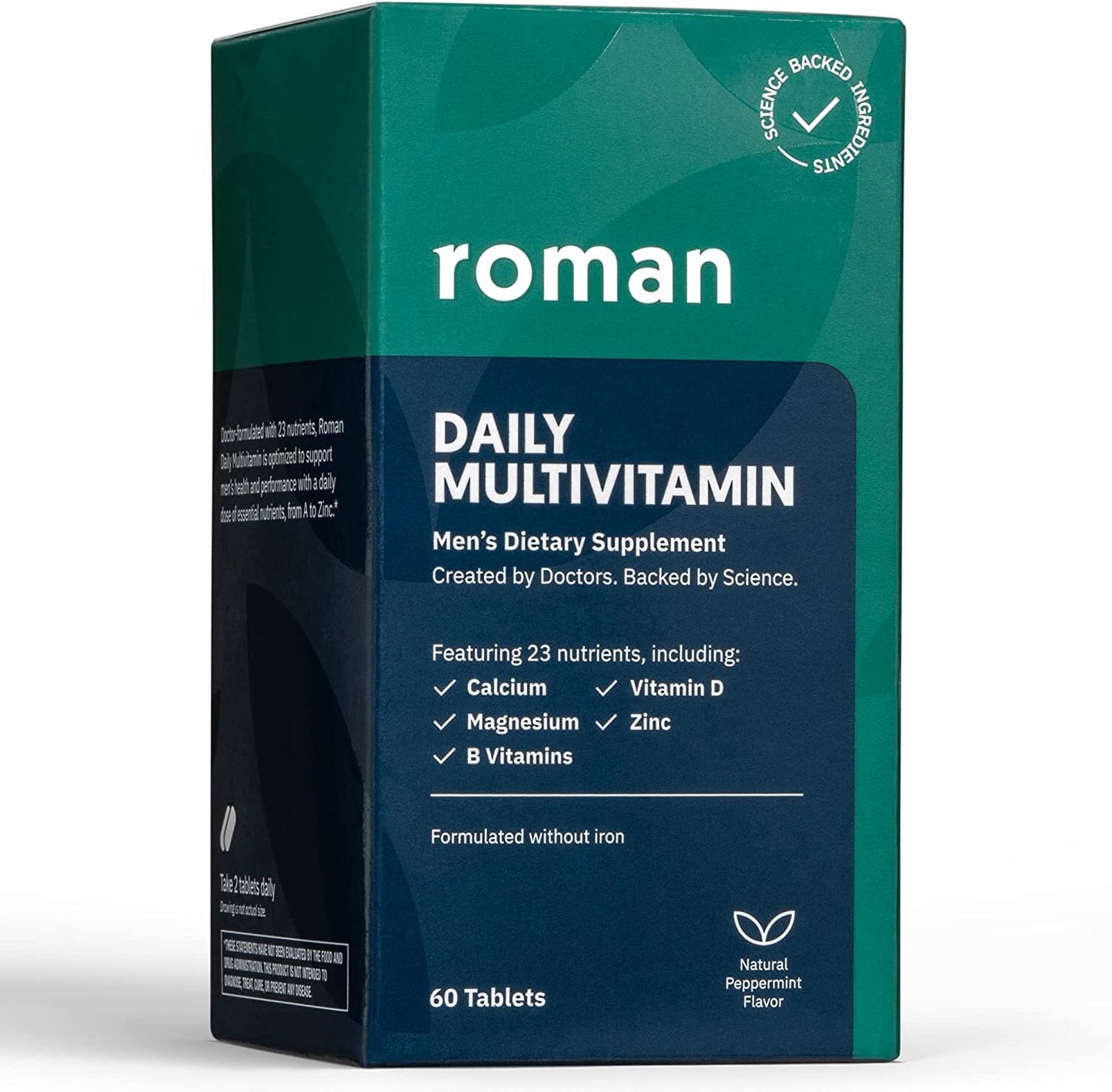 Roman Daily Multivitamin for Men | Supports Physical Activity, Brain + Heart Health, and Immune System with 23 Key Nutrients Including Calcium, Magnesium, and Zinc | 30-Day Supply (60 Tablets)