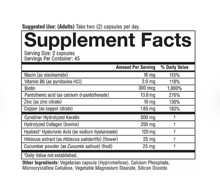 Youtheory Total Beauty Hyaluronic Acid, Keratin & Biotin Capsules 90 ct. Youtheory