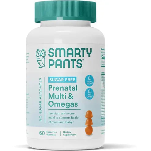 SmartyPants Prenatal Vitamins for Women, Sugar Free Multivitamin Gummies: Methylfolate, Omega 3 (ALA) Vitamin D3, C, Vitamin B12, B6, A, K & Zinc, Inositol, Erythritol Free, 60 Count (20 Day Supply)
