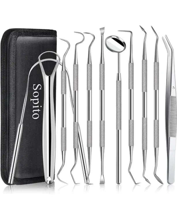 Sopito 11PCS Teeth Cleaning Tools Stainless Steel Dental Scraper, Home Use Basic Dental Tool Set