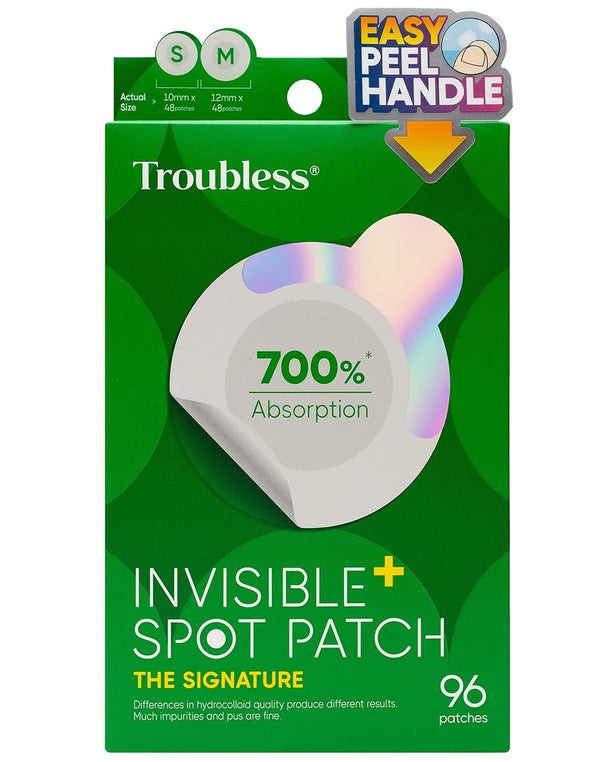 Troubless Invisible Pimple Spot Patch - Signature, Hydrocolloid Acne Patches for Face | Ultra Thin Acne Patches with Easy Peel Handle | Overnight Pimple Patches | Overnight Zitsticka | 2 Sizes, 96 Cou