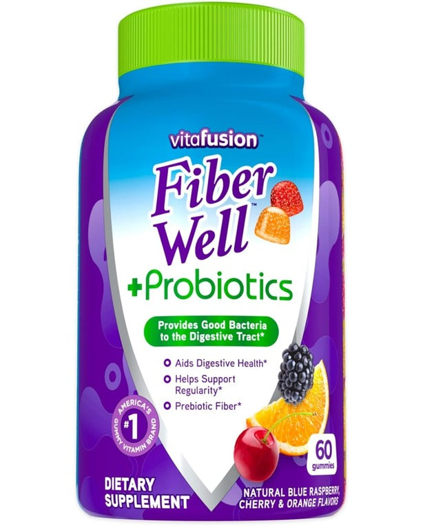 Vitafusion Fiber Well + Probiotics Gummies for Adults, 60 Count