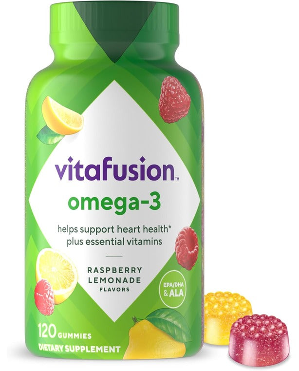 Vitafusion Omega-3 Gummy Vitamins, Berry Lemonade Flavored, Heart Health Vitamins(1) With Omega 3 EPA/DHA and Vitamins A, C, D and E, America’s Number 1 Vitamin Brand, 60 Day Supply, 120 Count