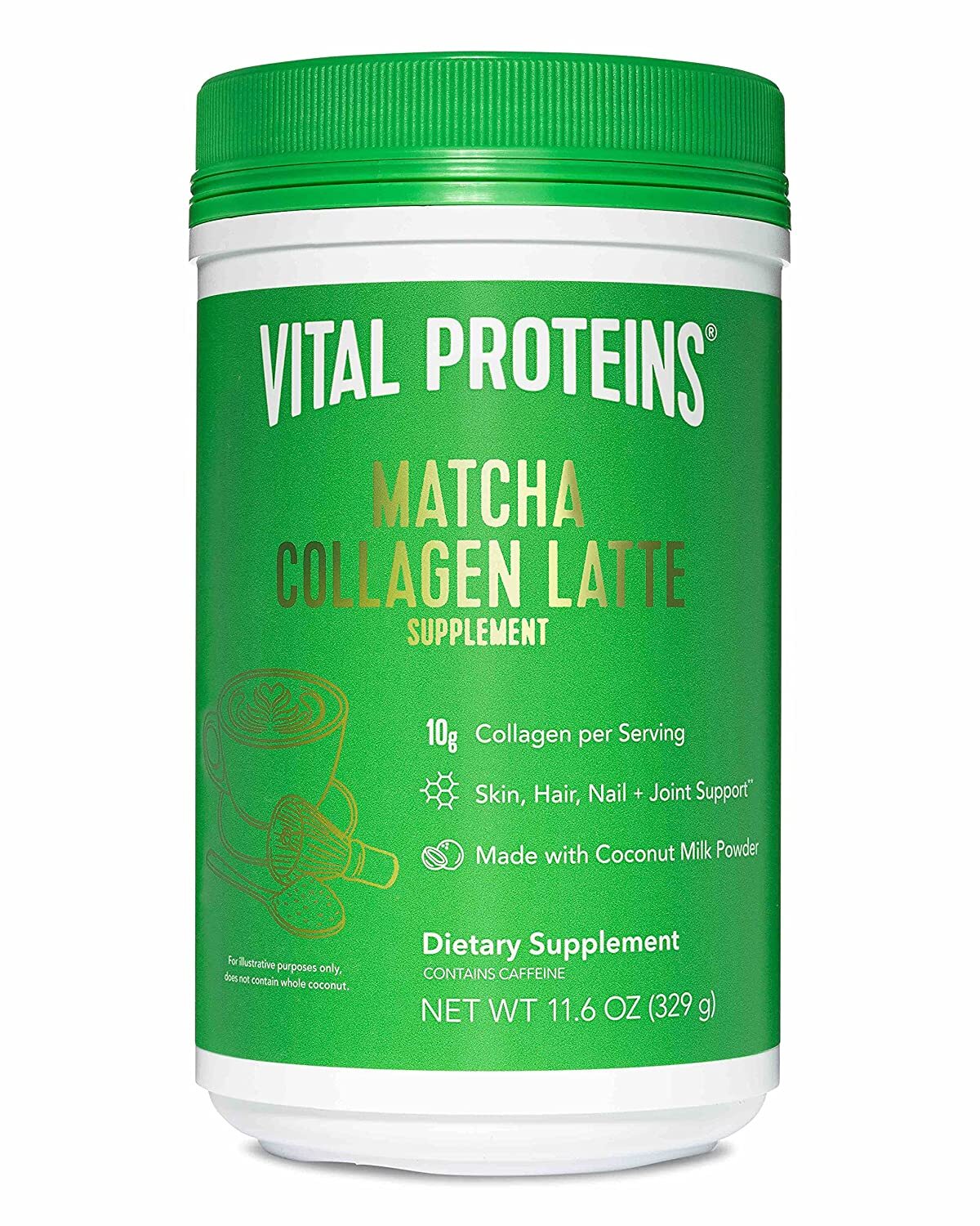 Vital Proteins Matcha Lattes, Matcha Green Tea Collagen Latte Powder, L-Theanine & Caffeine & MCTs - Supporting Healthy Hair, Skin, Nails - Original