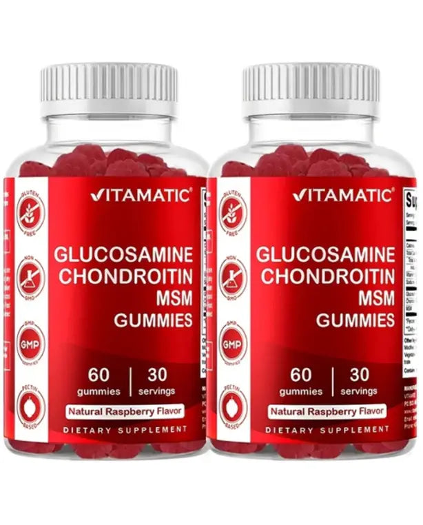 Vitamatic 2 Pack Glucosamine Chondroitin Gummies with MSM & Vitamin E - Joint Support - 60 Pectin Based Gummies