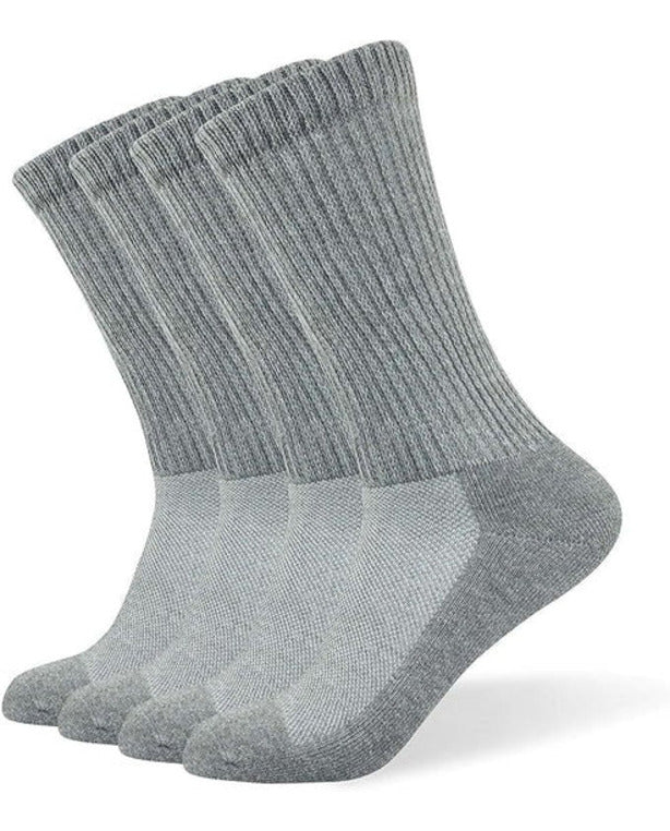 Well Knitting Loose Men's Diabetic Crew Socks,Non-Binding Top,Seamless Toe,Semi Cushion,Breathable Soft Coolmax Socks 4 Pairs