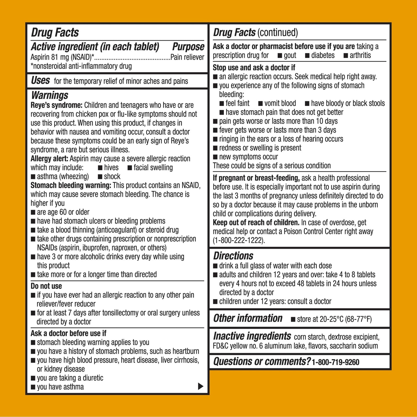 Equate Low Dose Chewable Aspirin 81 mg Tablets, Orange Flavor, 3x36 Count