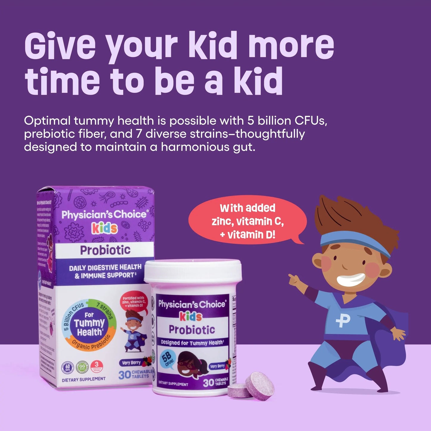 Physician's CHOICE Probiotics for Kids - 7 Diverse Strains, Organic Prebiotics, Vitamins & Minerals - Clinically Studied L. Rhamnosus GG - Immune & Digestive Support - No Allergens or Artificial Dyes PHYSICIAN'S CHOICE