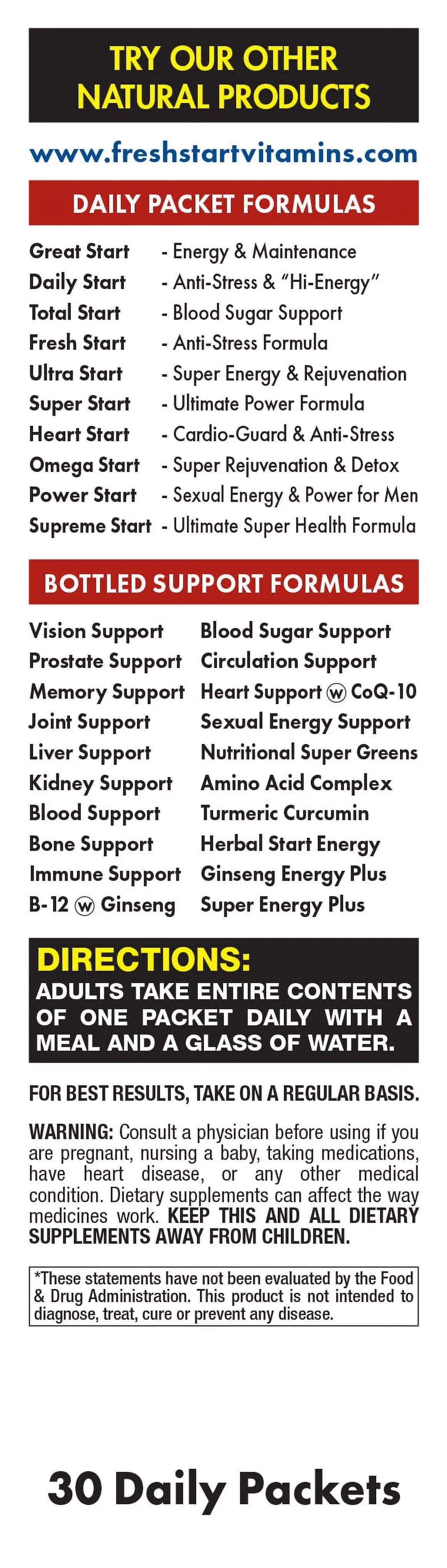 Daily Start Complete Daily Vitamin Pack - 10X Energy & Stamina Booster - Vitamins, Minerals & Antioxidants (30 Packets) Fresh Start