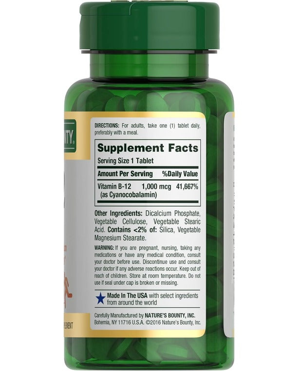 Nature's Bounty Vitamin B12, Supports Energy Metabolism, Tablets, 1000mcg, 200 Ct