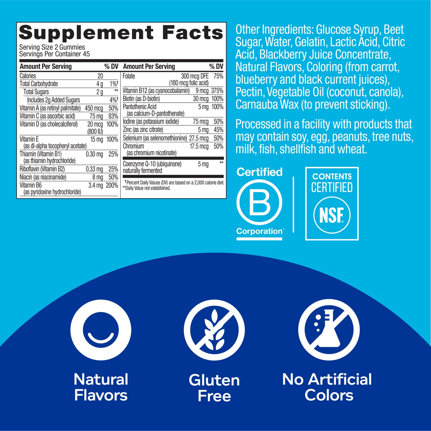 OLLY Men's Gummy Multivitamin, 45 Day Supply, BlackBerry Blitz, 90 Gummies